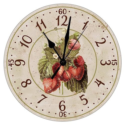 Bathroom Wall Clock Strawberry Wooden Clock Battery Operated Silent Wall Clock 15 inch Strawberry Fruit Wooden Wall Clocks for Living Room Laundry Room Rustic Clocks - color: Clock-4, size: 38cmx38cm