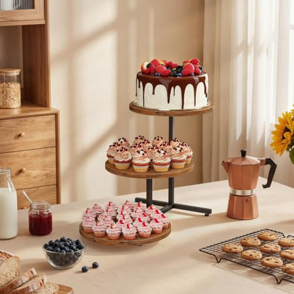 Emfogo Wooden Cupcake Stand for 50 Cupcakes, 3 Tier Dessert Tower Stands, Cup Cake Display for Party Afternoon Tea Wedding Graduation, Large Tiered Tray for Cake Cookie Food (1 Pack) - color: 1pack 11.6" diameter