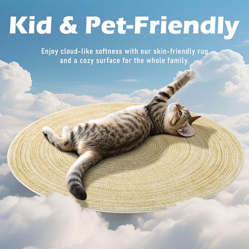 Carvapet 2ft Round Rug Faux Jute Washable Low Pile Carpet | Faux Jute Texture with Washable Low Pile Surface and Non Slip Rubber Backing for Entryways, Bedrooms, Vanities and Bathrooms - color: S-yellow, size: 2' (Round)