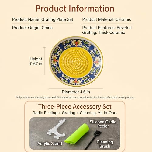 Ceramic Garlic Grater Plate Bowl Tomato Dish Made in Spain Spanish Grating Pan Herb Stripper Peeler Con Tomate Grater Plate Brush Stand Kitchen Gadget Gift Set Ginger Olive Oil Dip(#E) - color: #E
