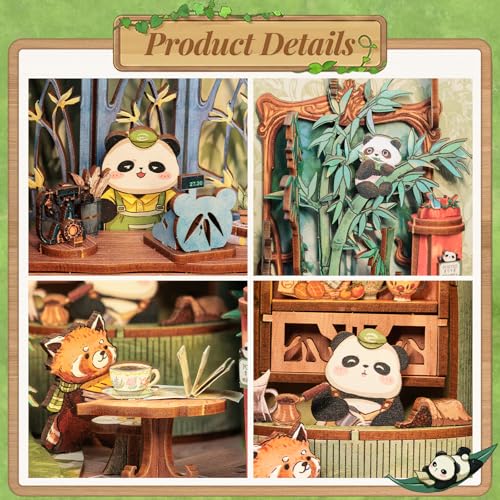 Book Nook Kit – DIY Miniature Kit for Adults Tiny House Booknook 3D Wooden Puzzles Decorative Bookends Gifts for Women Book Lovers (Panda Bookshop - style: Panda Bookshop