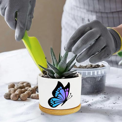 1Pcs Butterfly Planter Pots with Drainage and Tray, Ceramic Pot 3 Inch | Small Planters for Plants,Decoration for Outdoors,Home,Office,Window,Garden, Gifts for Women Men (No Plants Included) - style: Butterfly