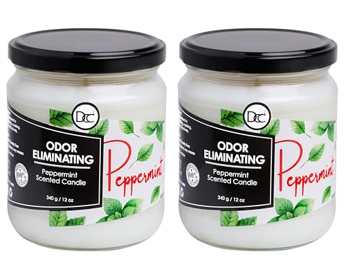 Peppermint Two Pack Odor Eliminating Highly Fragranced Candle - Eliminates 95% of Pet, Smoke, Food, and Other Smells Quickly - Up to 80 Hour Burn time - 12 Ounce Premium Soy Blend - color: Peppermint Two Pack