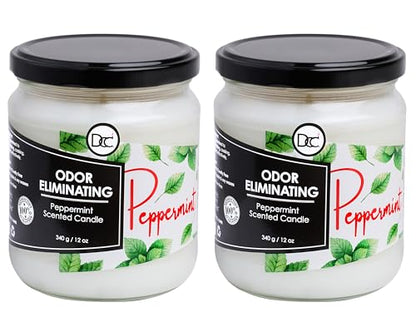 Peppermint Two Pack Odor Eliminating Highly Fragranced Candle - Eliminates 95% of Pet, Smoke, Food, and Other Smells Quickly - Up to 80 Hour Burn time - 12 Ounce Premium Soy Blend - color: Peppermint Two Pack