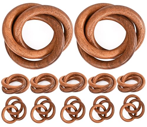 ALPHA Living HOME Set of 12 Decorative Wooden Napkin Rings - Handcrafted Three Ring Napkin Holder for Tabletop Decor for Elegant Dining, Weddings, Parties, Home, Gifting, Everyday Use (Brown) - color: Natural Olive, size: 12- Pack