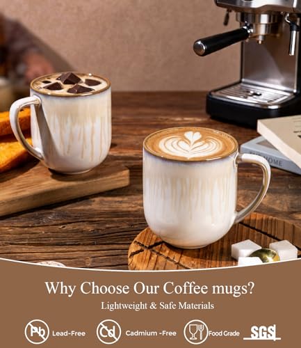 LERATIO 12OZ Ceramic Coffee Mugs Set of 6, Large Porcelain Coffee Cups With Large Handle For Latte,Cappuccino,Milk,Cocoa,|Dishwasher&Microwave Safe Mug Sets,Ideal for Man,Woman,Dad, Mom - color: reactive glaze-Dusk Snow Amber