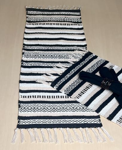 Black, Cream, White Boho Table Runner | Cotton Farmhouse Table Linen 13x36 Inches| Machine Washable, Durable and Easy to Combine - color: Ivory-black, size: 13x36 Inch.