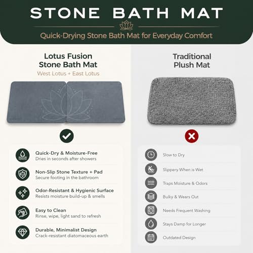 Stone Bath Mat - Diatomite, Quick Dry - Lotus Fusion 2-Pack | Non-Slip, Large Coverage When Combined, Bath Stone, Stone Bath Mats, 23.6"x15.4" (x2) - color: Lotus Fusion 2-pack