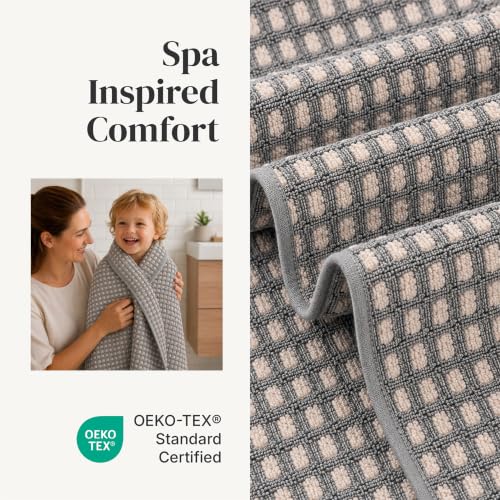 Modern Threads 6 Piece Cotton Bath Towel Set – Ultra Soft 600 GSM Towels – Bathroom Set with Hand Towels and Washcloths – Waffle (Charcoal) - color: Charcoal, size: Standard, style: Waffle