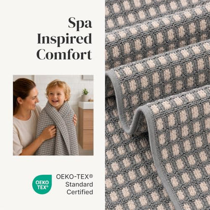 Modern Threads 6 Piece Cotton Bath Towel Set – Ultra Soft 600 GSM Towels – Bathroom Set with Hand Towels and Washcloths – Waffle (Charcoal) - color: Charcoal, size: Standard, style: Waffle