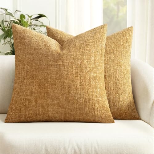 MIULEE Fall Couch Pillow Covers Textured Chenille 18x18 Mustard Yellow | Set of 2 Soft Luxurious Decorative Throw Pillow Covers Autumn Cozy Pillowcases Home Decor Living Room Cushion Sofa Bed - color: Mustard Yellow, size: 18" x 18" (Pack of 2)