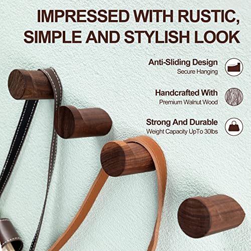 Roowest 12 Pack Walnut Wood Wall Hooks Natural Wooden Coat Hooks Wall Mounted Handmade Rustic Decorative Modern Hanging Backpack Hanger for Towel Mug Clothes Holder Heavy Duty Entryway Peg
