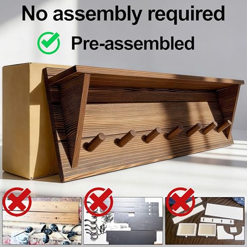 WEBI Coat Rack Wall Mount with Shelf,30" Long Entryway Wall Shelf with Hooks Underneath,7 Peg Hooks for Hanging Coats,Caps,Jacket,Clothes,Brown - color: Brown, size: 30 Inch