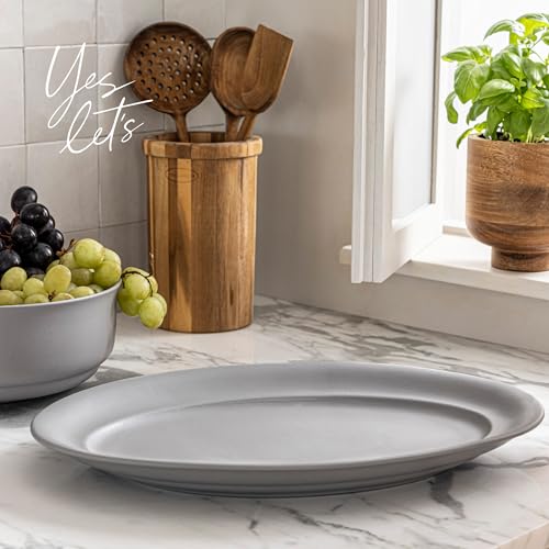 over&back Rim Stoneware Serving Platter - Elegant 1-Piece Oval Serving Platter to Complete Your Kitchen Set - 16" L x 10.8" W Semi-Matte Charcoal - color: Gray