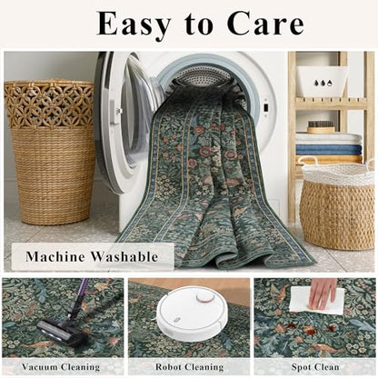 4ft Washable Area Rug Round Non-Slip Carpet for Bedroom Green Blue - color: Dark Green (Larger Pattern), size: 4' (Round)