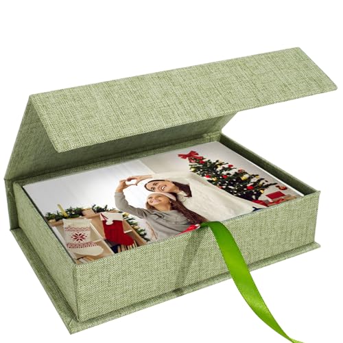 Photo Storage Box 5x7, Keepsake Box - Grassgreen | Linen Material, Connected Lid, for Photos, Certificates, Scrapbooking Supplies, Keepsakes, Jewelry - color: Grassgreen, size: 5"x7"