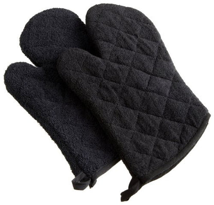 DII Basic Terry Collection 100% Cotton Quilted, Oven Mitt, Black, 2 Piece - color: Black, size: Oven Mitt