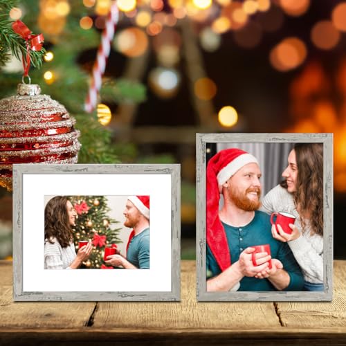 Picture Frames 11x14 Set of 6, Distressed Grey Photo Frame, Display Pictures 8x10 with Mat or 11x14 Without Mat, Washed Farmhouse Frame - color: Distressed Gray, size: 11x14