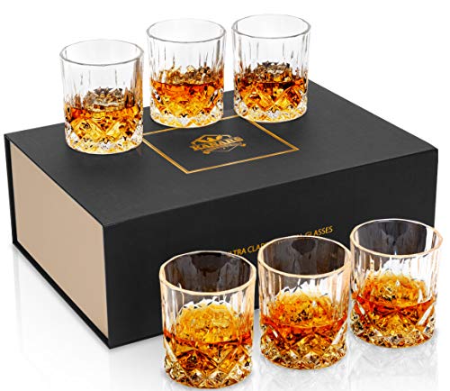 KANARS Whiskey Glasses Set of 6 with Elegant Gift Box for Liquor Scotch Rum | 10 Oz Premium Old Fashioned Crystal Glass Tumbler Bourbon Gifts for Birthday Thanksgiving Christmas Housewarming - color: Set of 6