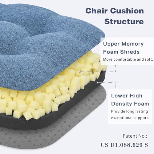 baibu Patented Dining Chair Cushions, 2 Pack, 16.5 x 16.5 x 3.5 in, Blue | Two dual-layer memory foam cushions with silicone non-slip bases, secure ties and removable machine-washable covers. - color: Blue, size: 2 Count (Pack of 1)