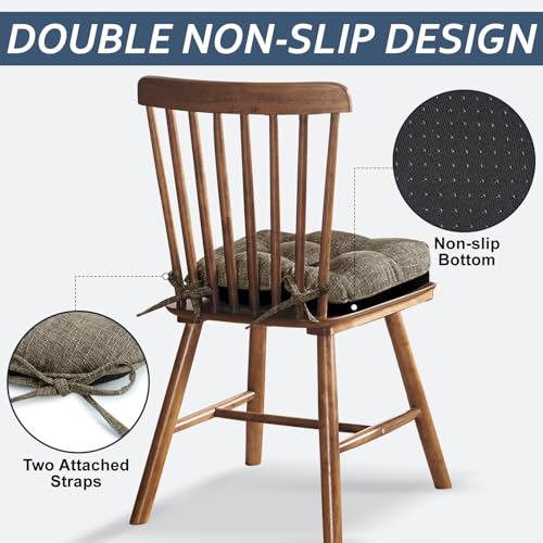 Basic Beyond Chair Cushions for Dining Chairs 4 Pack, Dining Seat Cushions with Ties and Non Slip Backing, 15.5 x 15.5 inches Tufted Kitchen Chair Pads (Khaki) - color: Khaki, size: 4 Count (Pack of 1)
