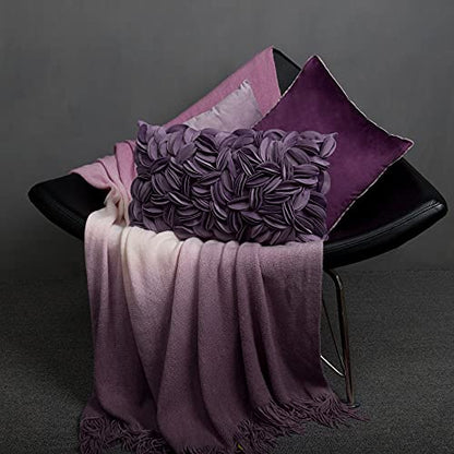 KINGROSE Hand Crafted Stereo Flower Throw Pillow Cover Rectangular Cushion Cover Soft Pillow Case for Sofa Couch Chair Bed Living Room Office 12 x 20 Inches Velvet Purple - color: Purple - Velvet