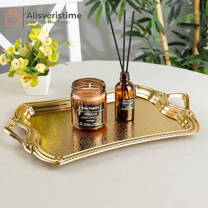 Alisveristime Elisa Rectangular Metal Serving Tray, 14.6 x 9 in (Gold) - color: Gold