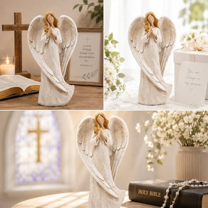 Hodao Praying Angel Figurine Resin Guardian Angel Statue for Home Decor, Elegant White Blessing Sculpture for Shelf Table Mantel, Keepsake Gift for Mom, Women and Family - style: praying