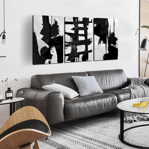 Black and White Wall Decor for Dining Room 3 Piece Wall Art Living Room Abstract Art for Bedroom Walls Size 16 x 24 Inch - color: Black and White, size: 24"L x 16"W x 3PCS