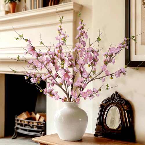 Pink Cherry Blossom Branches Artificial Plum Blossom Fake Flowers Artificial Flowers Silk Flowers 4PCS 35.4'' Long Stem Artificial Flowers for Tall Vase for Indoor Home Decoration,No Vase - color: Pink