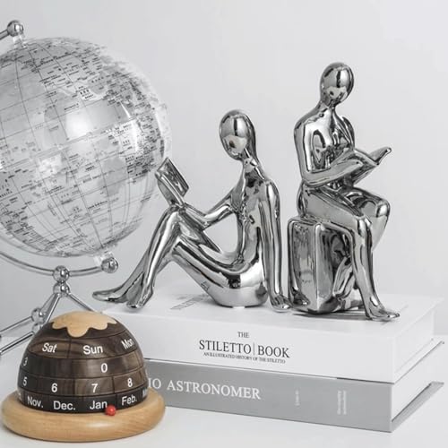 Shelf Decor Creative Silver Bookends Ceramic Figure Book Holder for Shelves for Desk Stylish Office Decorations for Work