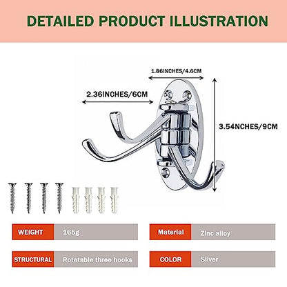 2PCS Swivel Wall Hooks - 3 Swing Arm Coat Hook Hanger for Bathroom, Kitchen, Garage - Wall Mounted Brushed Nickel - style: Silver Oval