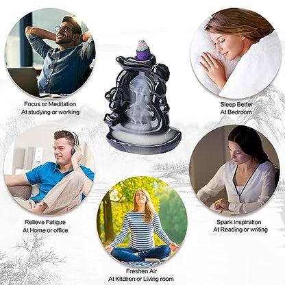 Waterfall Backflow Incense Burner Ceramic Incense Holder Incense Cone Holder Fountain Aromatherapy Home Decor Office Gifts(Calabash) - color: Gourd Backflow Incense Burner