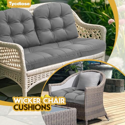 All Weather Wicker Chair Cushions of 3 Pieces, Waterproof Outdoor Wicker Chair Cushion for Patio Furniture Loveseat Settee Bench, 1 Loveseat and 2 U-Shaped Thickened Cushions, Grey - color: Grey Cushion