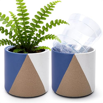 D'vine Dev 2-Pack Cachepot with Clear Pot, 6.5 in, Cobalt Canyon, 93-V-C-3 | Dual-Pot System, Root Visibility, Bottom Watering Support, Enhanced Drainage, Artistic Stoneware Design, Easy Plant Care - color: Cobalt Canyon, size: 6.5” Cachepot + 6“ Clear Gr