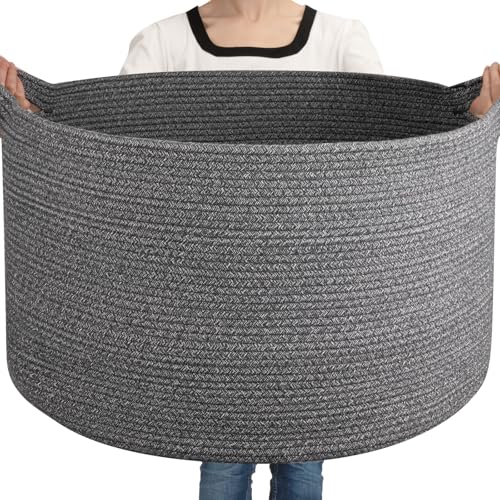 OIASKET Large Woven Baskets for Storage, 23.6" x 23.6" x 14.6" Blanket Storage Living Room, Baby Toy Basket for Clothes, Pillows, Towels, Shoe Basket for Entryway (Dark Grey) - color: Dark Grey, size: 105L