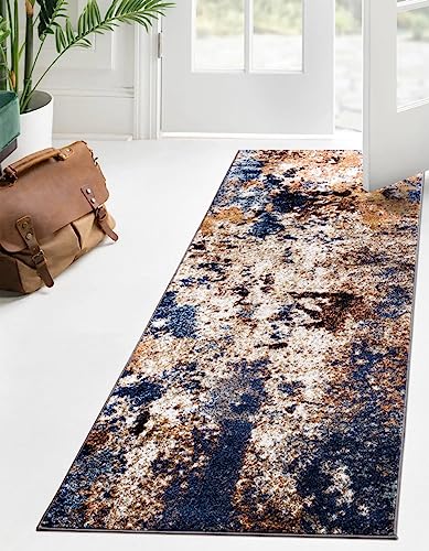 Keen Home Design Abstract Non-Shedding Runner Rug, Soft Thick Pile, 2x10 | Polypropylene High Pile, Jute Back; Ideal For Hallway, Bedside, Landing, Home Office - color: Skies Multi, size: 2'8" x 9'11" (Runner)