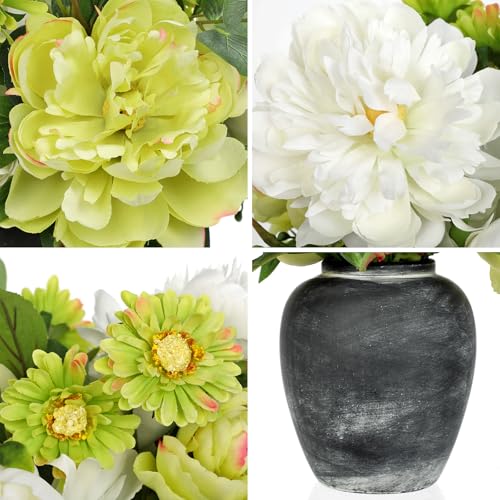 Fake Flowers in Vase Faux Floral Arrangements Centerpiece Artificial Flowers with Vase Spring Flower Centerpieces for Tables White Silk Flowers Arrangement in Vase - color: White Green