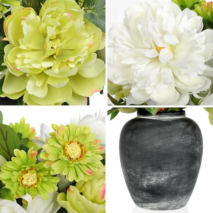 Fake Flowers in Vase Faux Floral Arrangements Centerpiece Artificial Flowers with Vase Spring Flower Centerpieces for Tables White Silk Flowers Arrangement in Vase - color: White Green