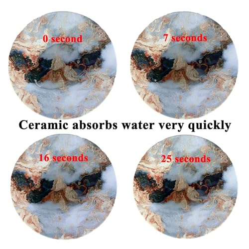White Marble Ceramic Coasters with Holder Absorbent Drink Coaster Set Outdoor Round Abstract Cute Table Decorative Coffee Cup Beverage Fun Wine Beer Bar Gold Housewarming 6 Pack - style: White Gold