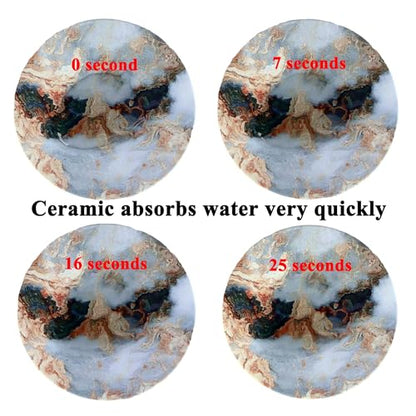 White Marble Ceramic Coasters with Holder Absorbent Drink Coaster Set Outdoor Round Abstract Cute Table Decorative Coffee Cup Beverage Fun Wine Beer Bar Gold Housewarming 6 Pack - style: White Gold