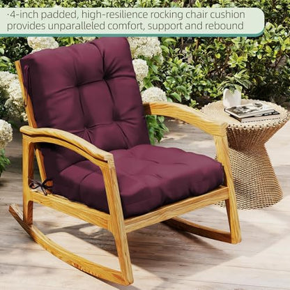 Outdoor Chair Cushions 42x21x4 Inch Set of 2, Burgundy | Patio Cushions for Dining Rocking Chairs, High Back Soft Seat Pad with Ties, Waterproof Fade Resistant, Indoor Outside Use - color: Burgundy