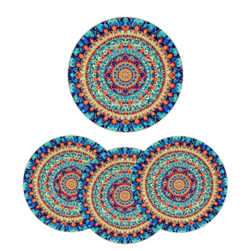 Vibrant Colorful Mandala Floral Round Placemats Set of 4 Woven Braided Place Mat Heat Resistant Washable Table Mats for Dining Table Kitchen, 15 in - size: Set of 4
