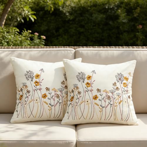 Embroidered Pillow Cover -18x18 Zipper Decorative Pillowcase, Cute Style Comfortable Pillowcase, Suitable for Living Room Sofa Bed, Flower and Plant Style (Wildflower, 18 * 18 inch) - color: Wildflower