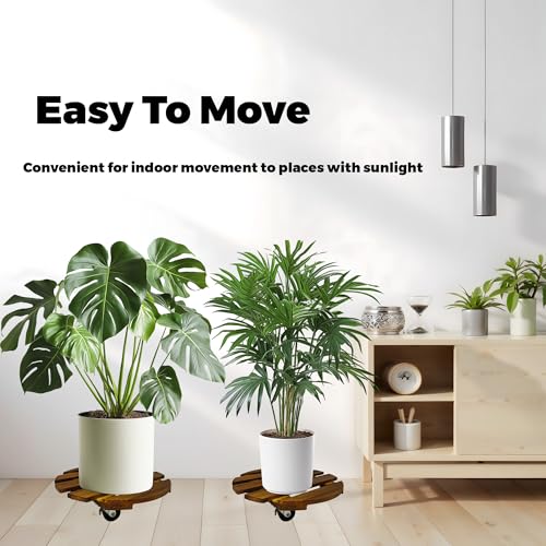 2 Pack Plant Caddy with Wheels, 14 Inch Rolling Plant Stand Heavy Duty with Metal Lockable Casters, Wooden Plant Dolly for Outdoor Indoor, Large Flower Pot, Patio (14inch-2 pack) - size: 14inch-2 pack