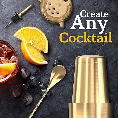 Highball & Chaser Bartender Kit with Black Bamboo Stand Beautiful Cocktail Shaker Set and Bar Tools Stainless Steel Boston Shaker Bartender Kit with Stand (Antique Gold) - color: Antique Gold