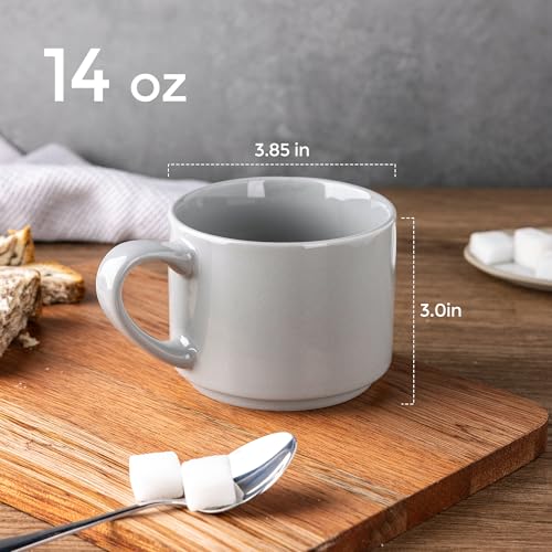 GBhome 14 OZ Coffee Mugs Set of 6, Stackable Gray Coffee Cups Set | Modern Ceramic Coffee Mugs for Men,Women, Cappuccino/Espresso. Dishwasher&Microwave Safe - color: Gray
