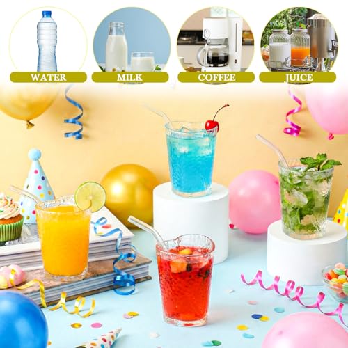 Skylety 6 Sets Heart Shaped Glass Tumbler with Straw Cute Drinking Cup Shot Glass for Juice Beer Cocktail Whiskey Summer Drinkware for Party Home Bar Club Restaurant Supplies, 5 oz(Hammered) - style: Hammered