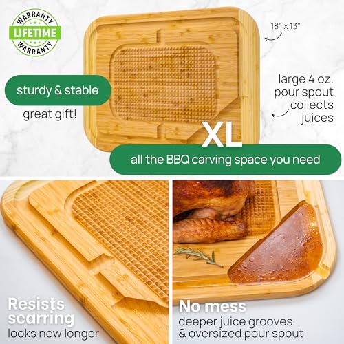 GREENER CHEF 18 Inch Extra Large Organic Turkey Carving Board with Lifetime Replacements - XL Wooden Butcher Block Meat Cutting Board with Pour Spout - Thanksgiving Cooking Essentials - size: 18"L x 13"W