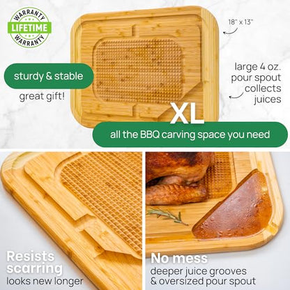 GREENER CHEF 18 Inch Extra Large Organic Turkey Carving Board with Lifetime Replacements - XL Wooden Butcher Block Meat Cutting Board with Pour Spout - Thanksgiving Cooking Essentials - size: 18"L x 13"W